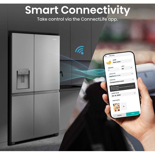 Hisense Pureflat Infinite American Fridge Freezer - Stainless Steel -Annotation - Smart connectivity